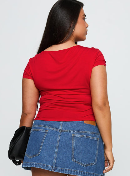 Daena Tie Detail Top Red Curve