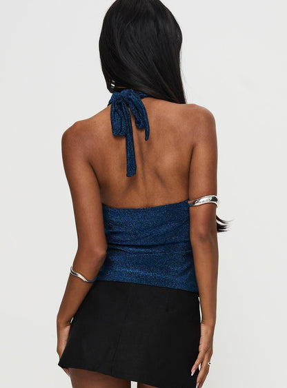 Treat Me Nice Cross Neck Top Blue Glitter
