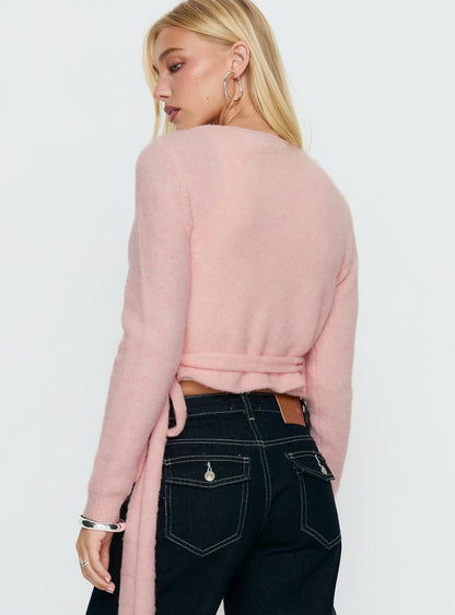 Tonee Wrap Knit Cardigan Pink
