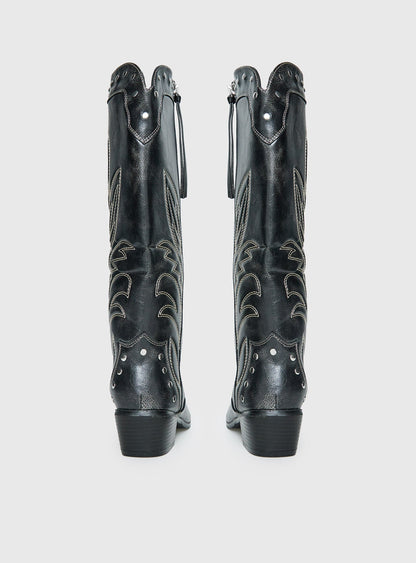 Austin Distressed Cowboy Boots Black
