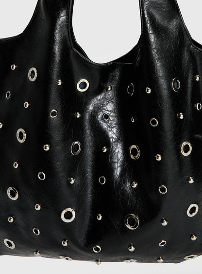 Find Your Love Eyelet Detail Shoulder Bag Black