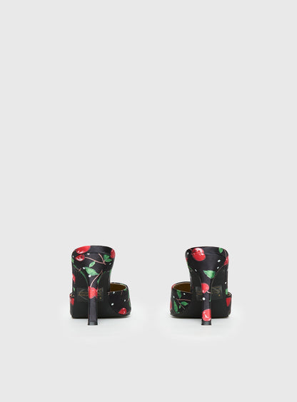 Cherry Season Pointed Toe Heels Black Multi