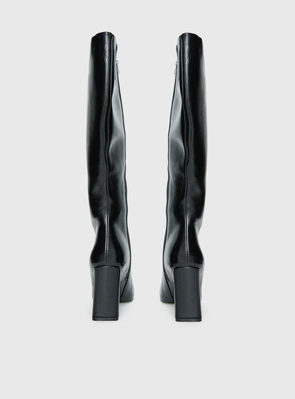 Sawyer Knee High Boots Black Crinkle