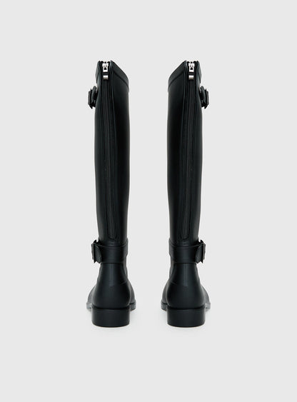 Elvera Buckle Detail Rubber Gumboots Black