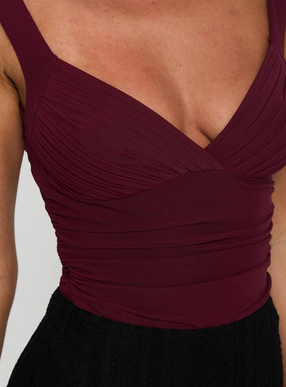 Morgane Mesh Bodysuit Burgundy