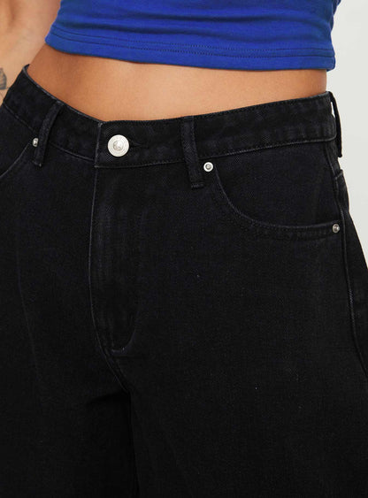 Naylor Mid Rise Wide Leg Jeans Washed Black Tall
