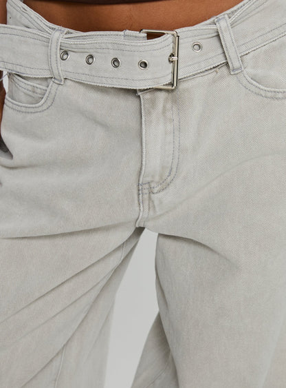 Katlin Mid Rise Wide Leg Buckle Detail Jeans Grey Wash