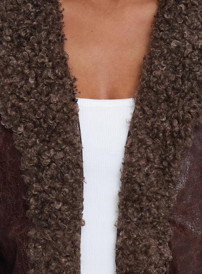 Found A Reason Faux Leather Jacket Brown
