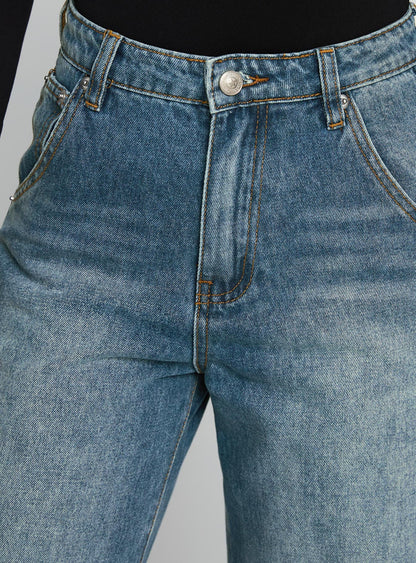 Sacramento High Rise Straight Leg Jeans Mid Blue Denim