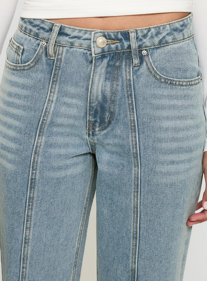 White Mustang Mid Rise Straight Leg Jean Light Blue