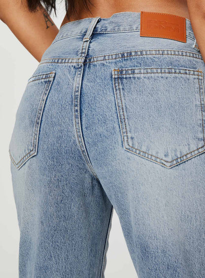 Holly Mid Rise Straight Leg Asymmetric Jean Light Wash Denim