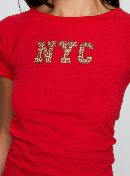 Nyc Leopard Graphic Top Red