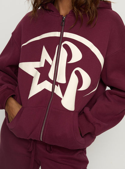 Princess Polly Stargirl Zip Through Jumper Burgundy