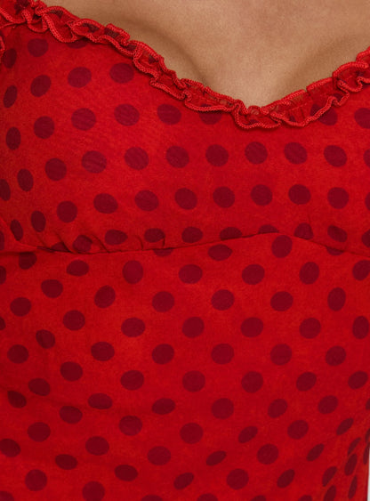 Kahla Frill Playsuit Red Polka Dot
