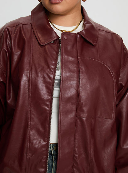 Devija Faux Leather Jacket Burgundy Curve
