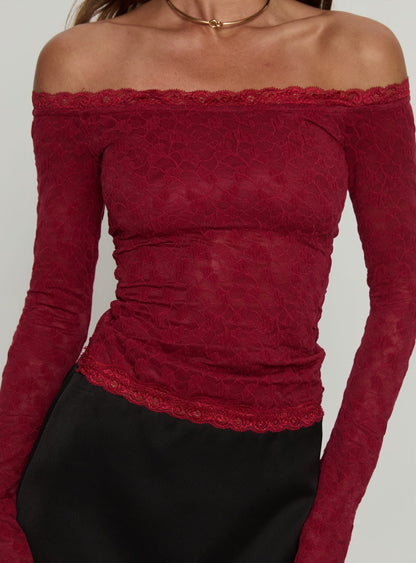 Mochapella Off The Shoulder Top Burgundy