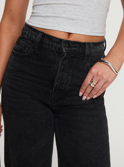 Fawcett High Rise Straight Leg Jeans Washed Black