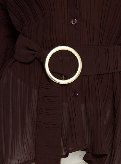 Rhiane Belted Long Sleeve Shirt Chocolate