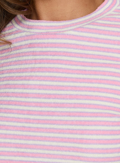 Settle Down Terry Baby Tee Pink Stripe