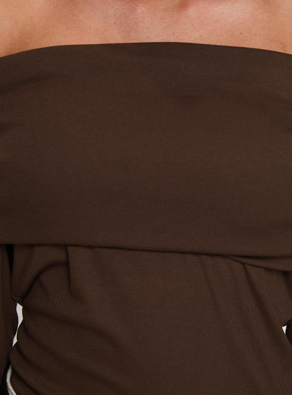 Spoilt Off The Shoulder Bodysuit Brown