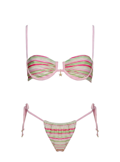 Heatwaves Underwire Bikini Top Green / Pink Stripe