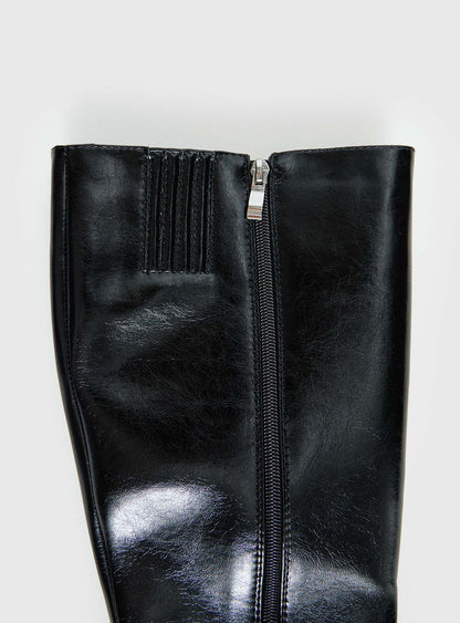 Sawyer Knee High Boots Black Crinkle