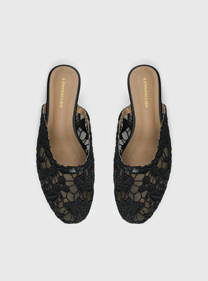 Gretta Lace Slip On Flats Black