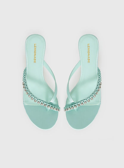 Little Italy Diamante Detail Thong Heels Aqua