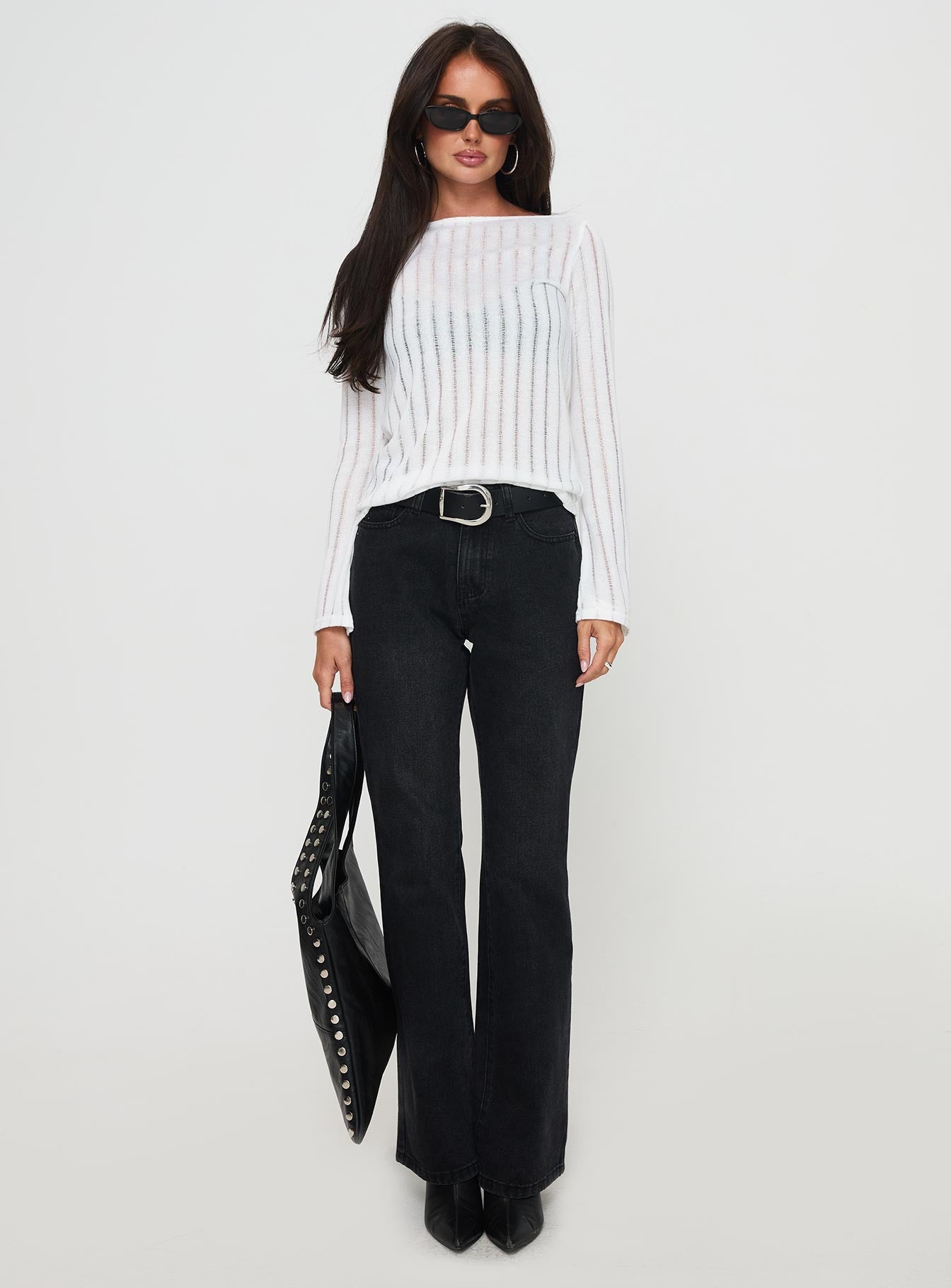Tuppence Ribbed Long Sleeve Top White