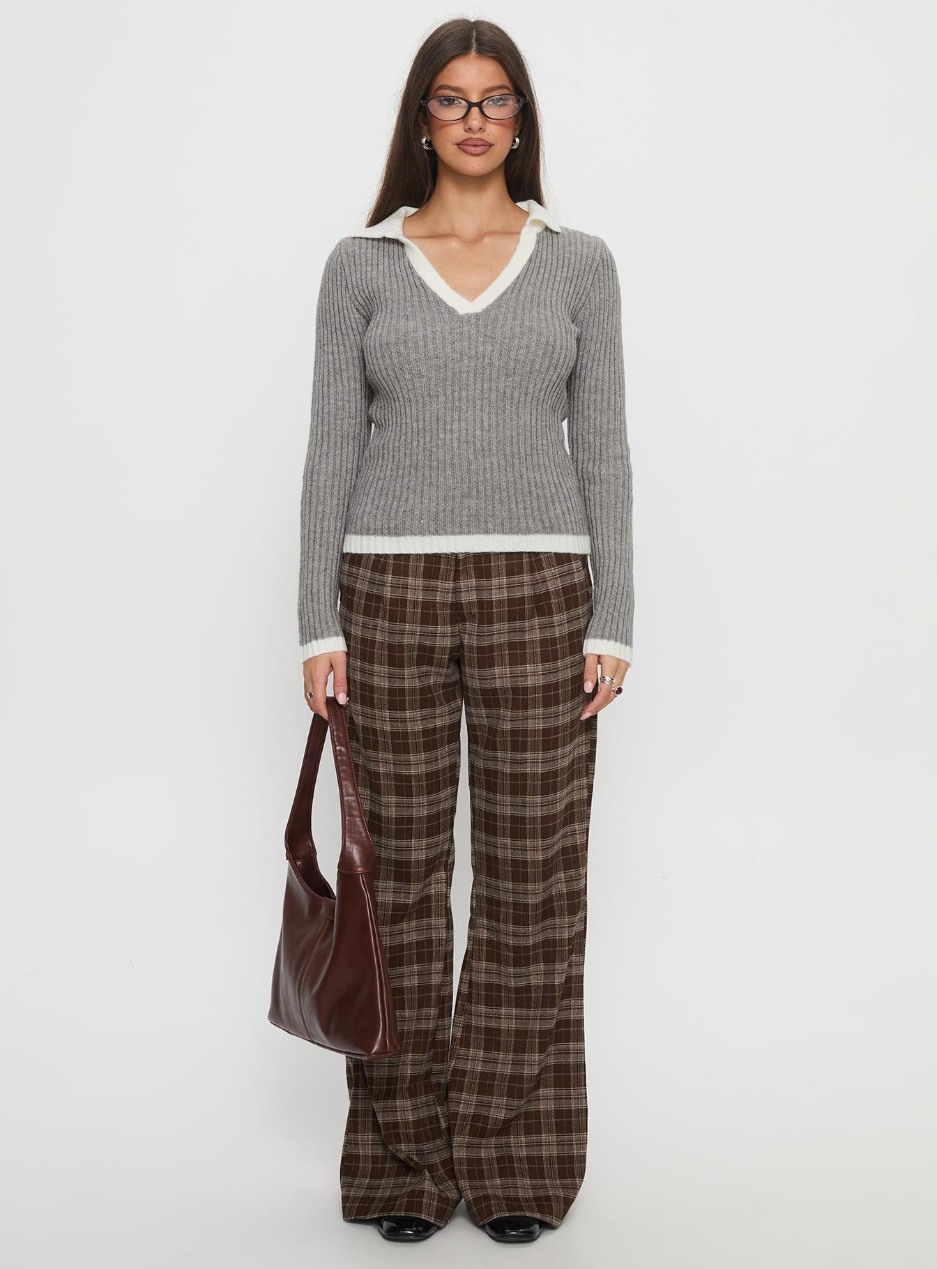 Skylen Long Sleeve Collared Top Grey