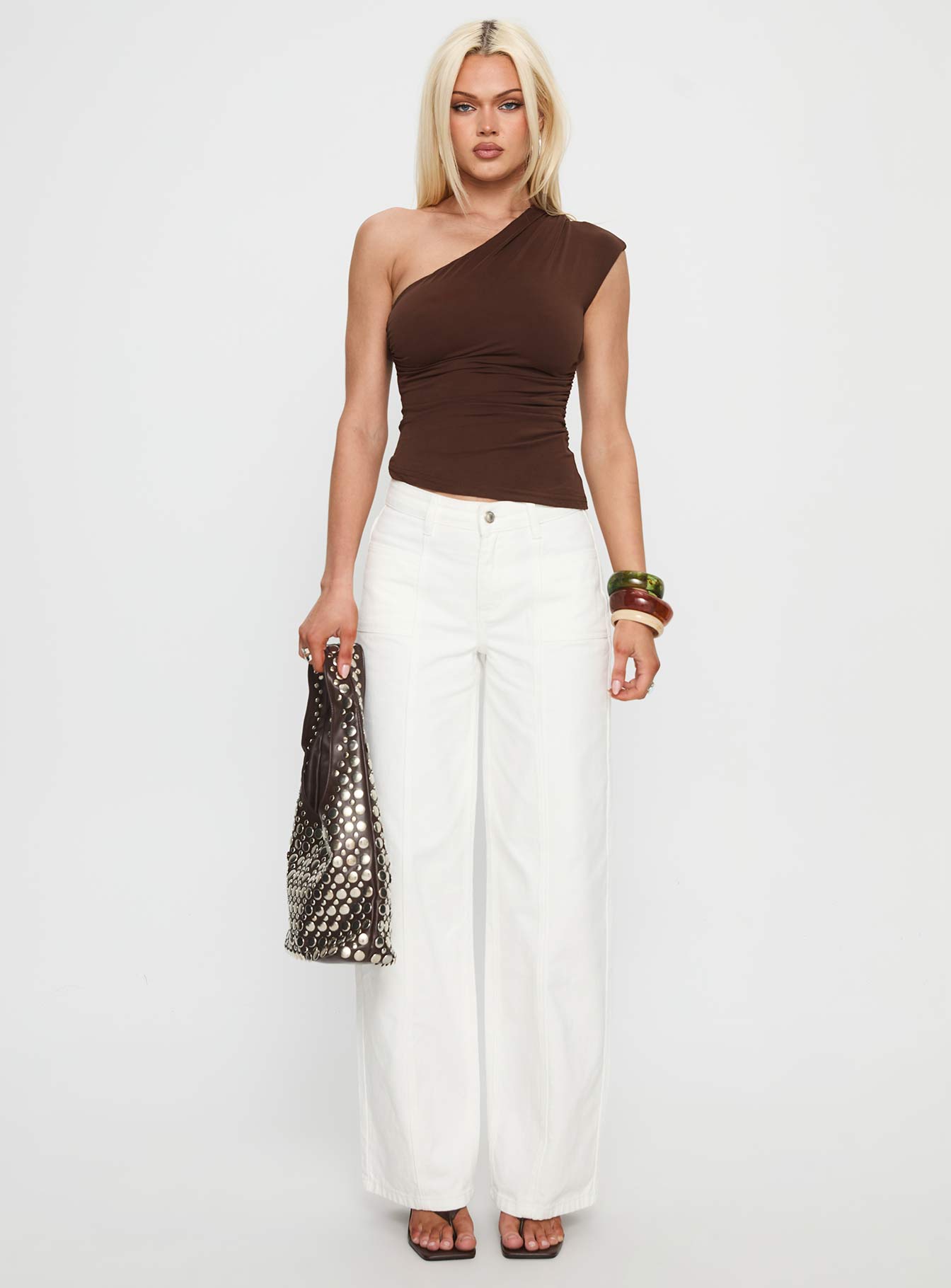 Amelyn One Shoulder Top Brown