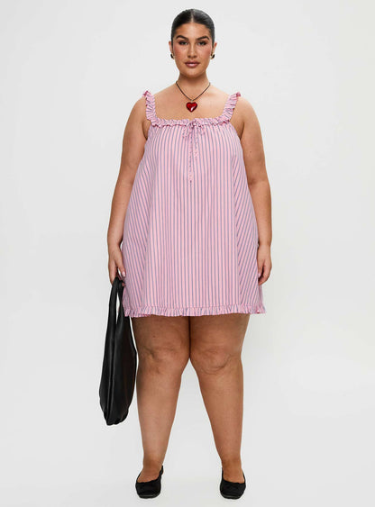 Zalina Babydoll Mini Dress Pink Stripe Curve