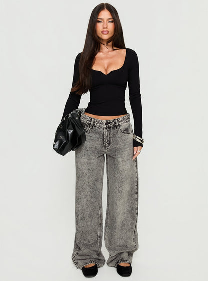 Serenitia Mid Rise Relaxed Jeans Washed Grey