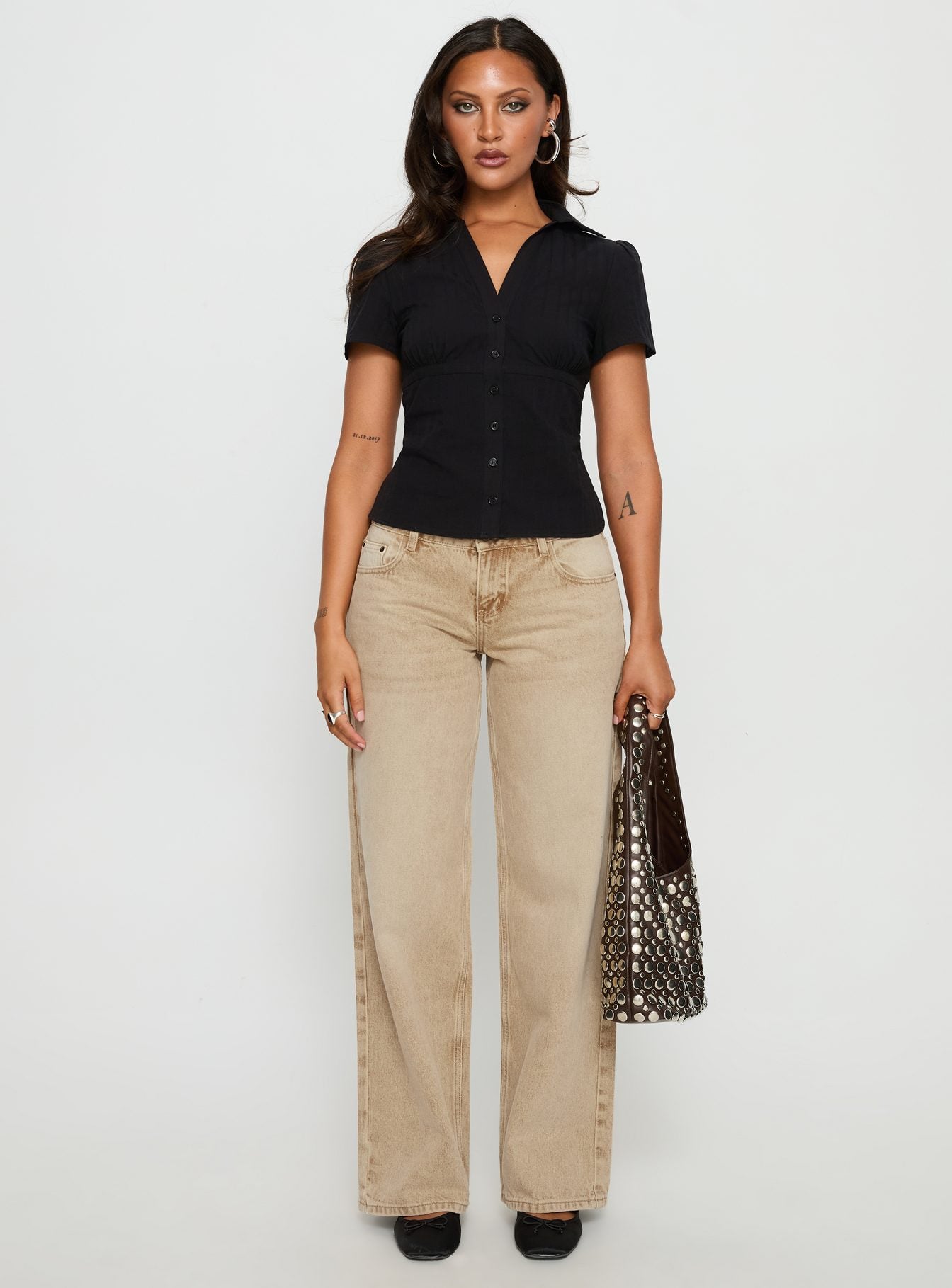 What A Show Button Up Top Black