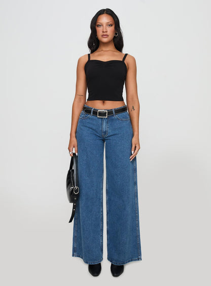 Essentials Ruched Rib Cami Top Black