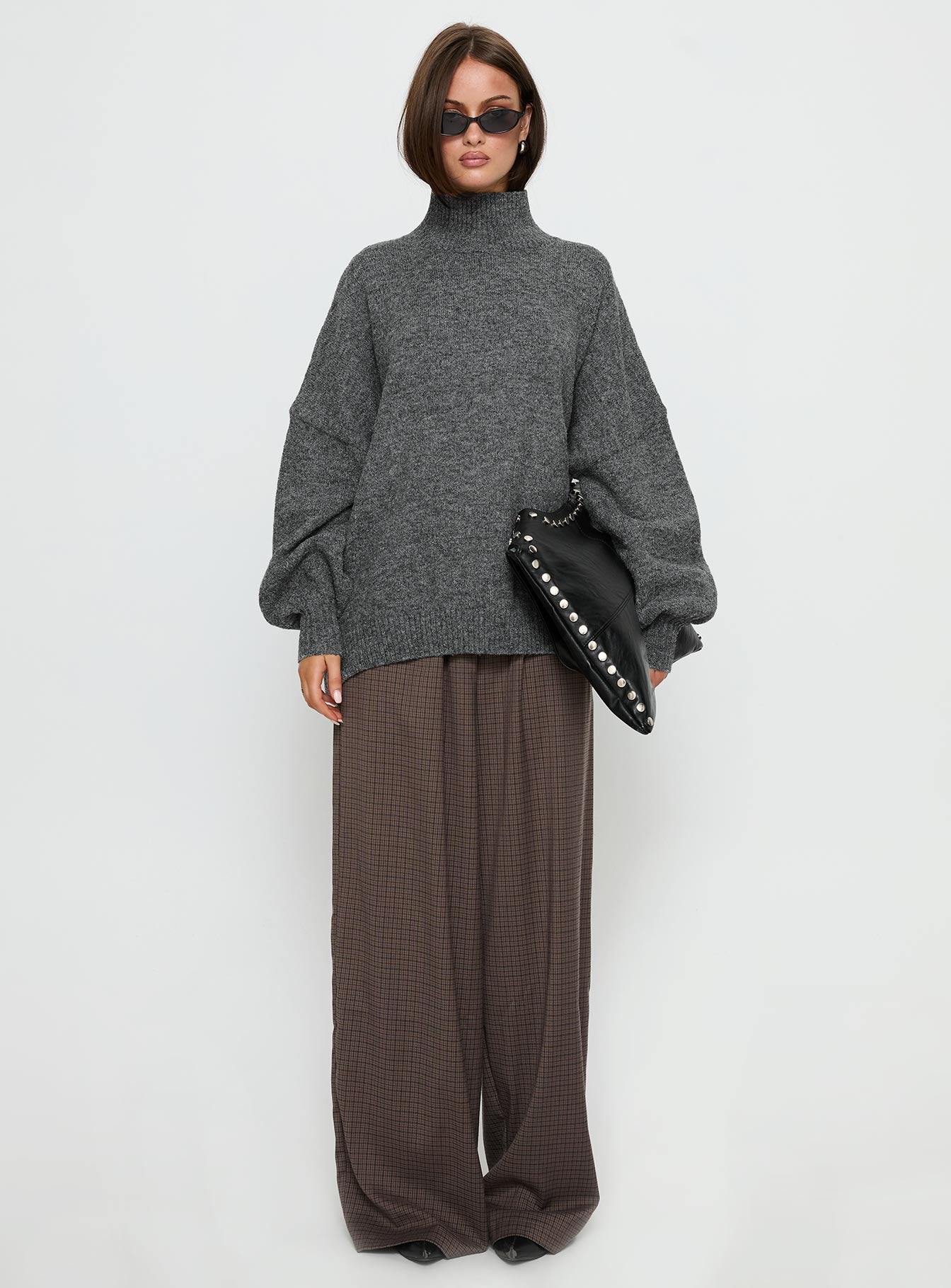 Patrizia Funnel Neck Knit Sweater Grey