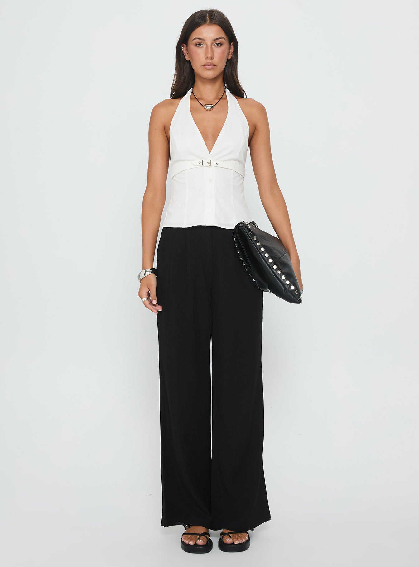 Zailah Halter Buckle Detail Top White