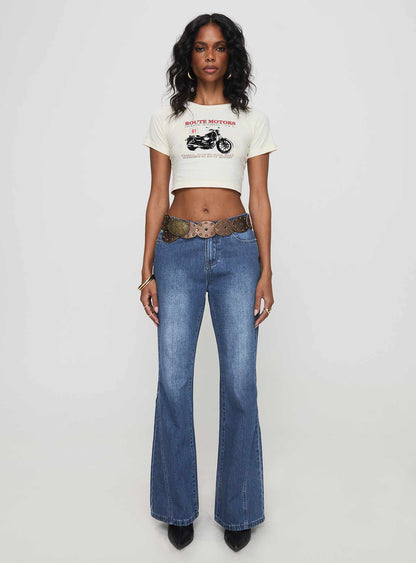 Leslee Mid Rise Flare Jean Mid Wash Blue