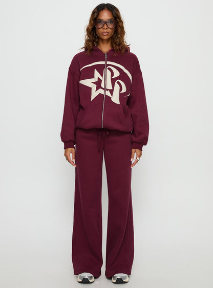 Princess Polly Stargirl Zip Through Jumper Burgundy