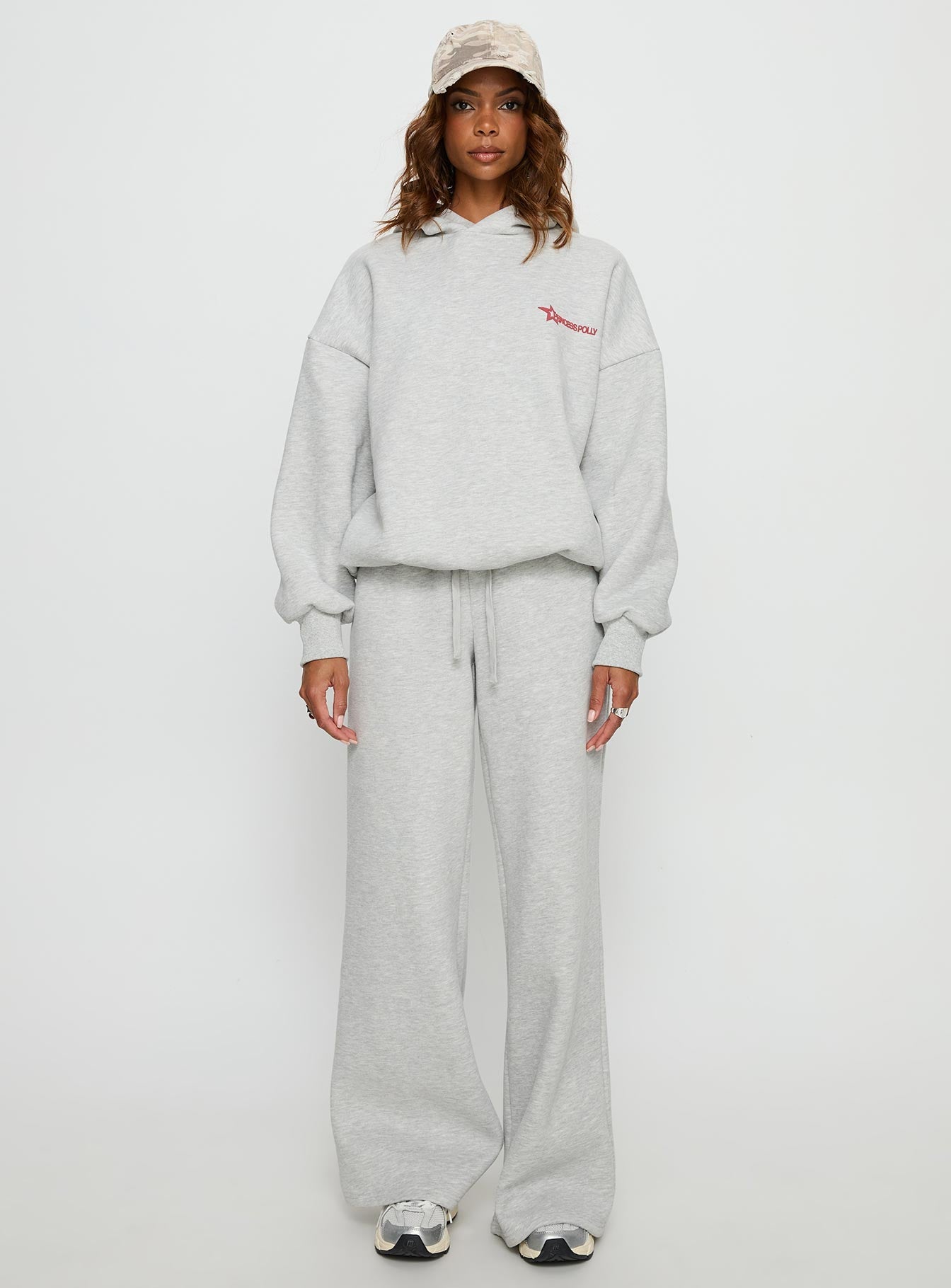Princess Polly Stargirl Wide Leg Sweat Pants Grey Marle