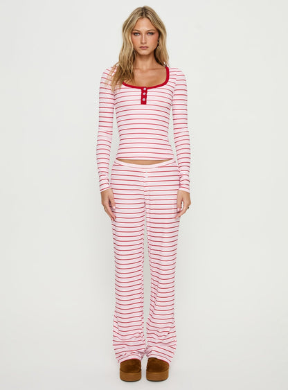 Slumber Party Sleep Rib Pants Pink Stripe
