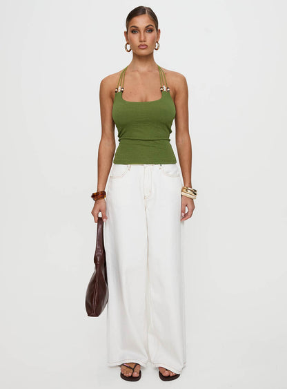 Roller Coaster Bead Detail Top Green
