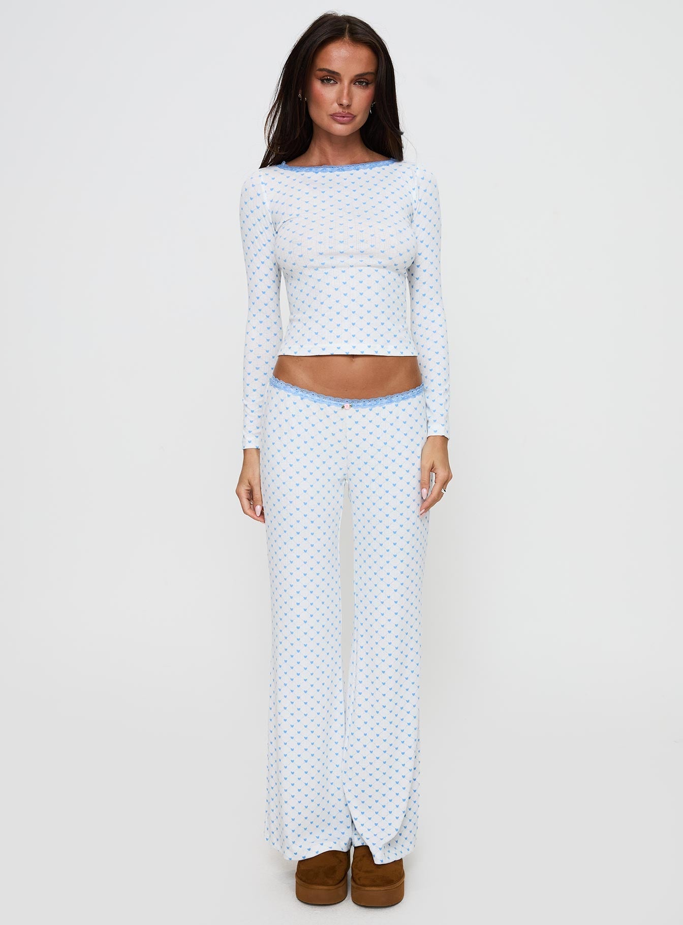 Whimsie Long Sleeve Sleep Top Blue / White