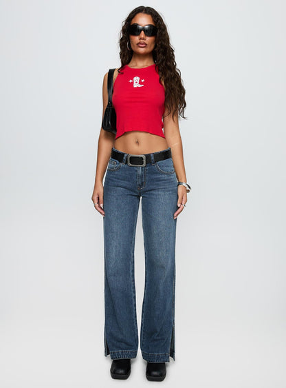 Dog Days Mid Rise Straight Leg Jeans Dark Blue Wash
