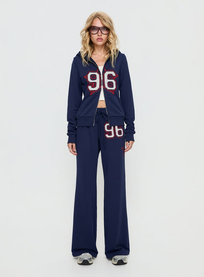 Kari Distressed Zip Through Top Navy Multi