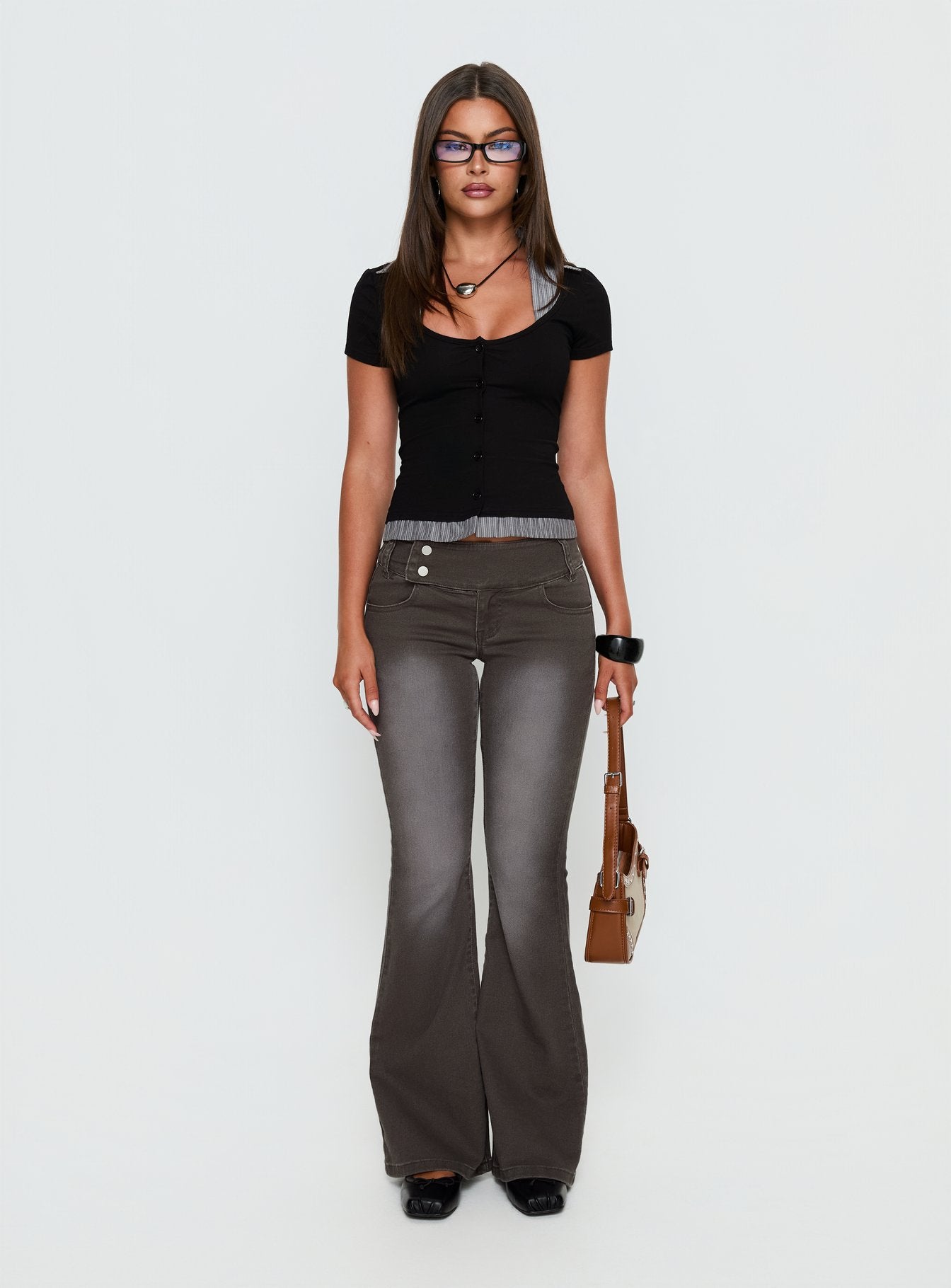 Romea Low Waist Bootleg Jeans Dark Grey