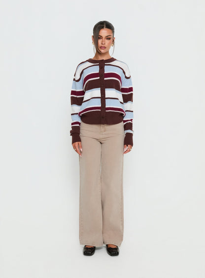 Soline Knit Cardigan Blue / Brown Stripe