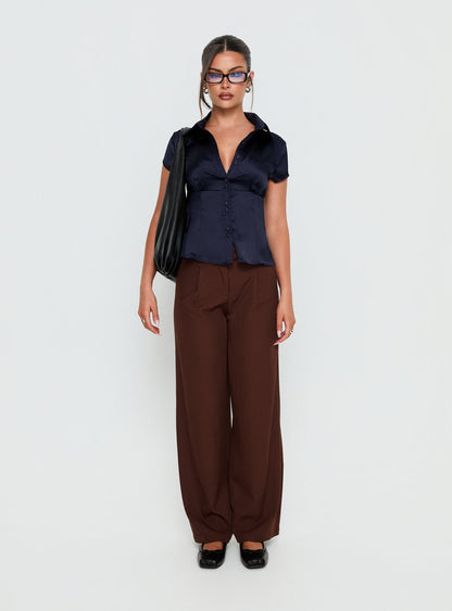 Cottesloe Satin Blouse Top Navy