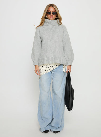 Let Love In Knit Sweater Grey