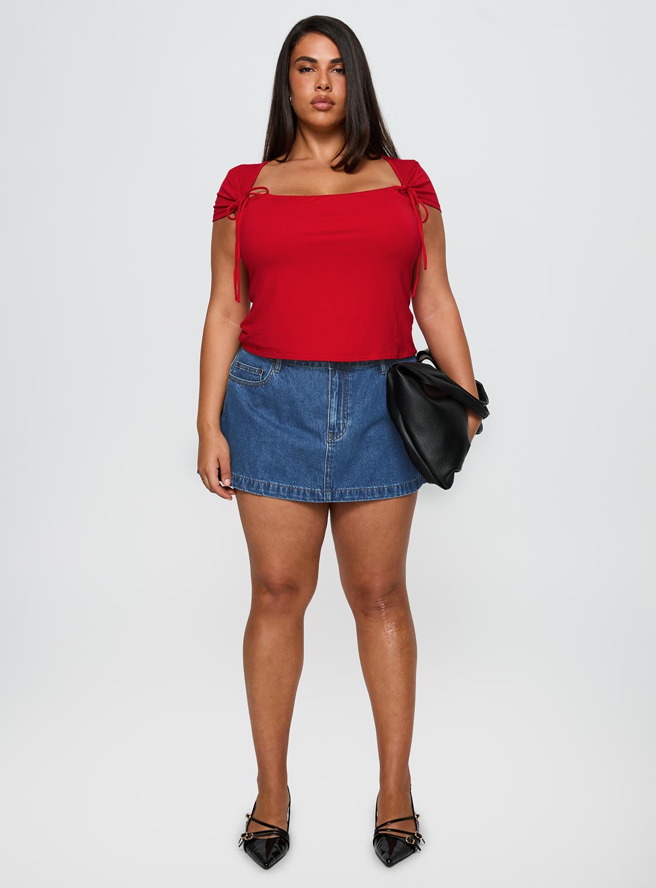Daena Tie Detail Top Red Curve